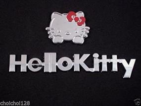 img 2 attached to 🚗 Новый плоский автомобильный значок Hello Morning Kitty Kitten с хромированным серебряным отливом и красной ленточкой - на переднюю или заднюю сторону автомобиля - 1 шт.