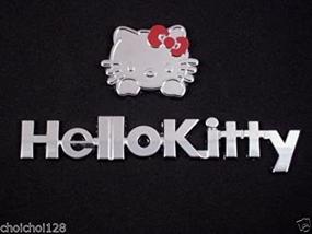 img 4 attached to 🚗 Новый плоский автомобильный значок Hello Morning Kitty Kitten с хромированным серебряным отливом и красной ленточкой - на переднюю или заднюю сторону автомобиля - 1 шт.