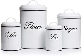 img 4 attached to 🏺 Rustic Deppon Vintage Farmhouse Canister Set, 4-Piece Stainless Steel Food Storage Container in White