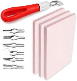 img 3 attached to 🖌️ Complete Stamp Carving Kit with Rubber Blocks, Brayer, Lino Carving Tool, Precision Knife & 15 Stamp Ink Pads - Create Beautiful Stamps Easily!