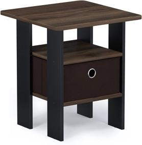 img 4 attached to 🌙 Functional FURINNO Andrey End Table Nightstand with Bin Drawer - Walnut/Dark Brown - 1-Pack