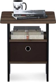 img 1 attached to 🌙 Functional FURINNO Andrey End Table Nightstand with Bin Drawer - Walnut/Dark Brown - 1-Pack