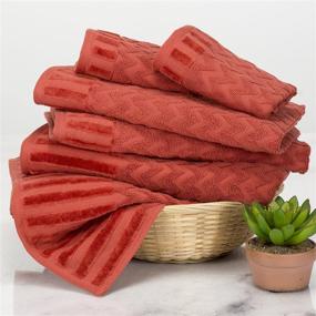 img 3 attached to 🧱 Brick Deluxe Plush Bath Towel Set - Bedford Home 6-Piece Cotton - Chevron Pattern Sculpted Spa Luxury Decorative Body, Hand, and Face Towels