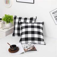 🎄 farmhouse christmas decor pillow covers, black and white buffalo check plaids cotton throw pillow covers, soft cushion cover decorative pillowcase for bed/sofa/chair/couch, 18”x18”(45cm), set of 2 логотип