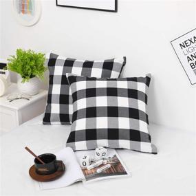 img 4 attached to 🎄 Farmhouse Christmas Decor Pillow Covers, Black and White Buffalo Check Plaids Cotton Throw Pillow Covers, Soft Cushion Cover Decorative Pillowcase for Bed/Sofa/Chair/Couch, 18”x18”(45cm), Set of 2