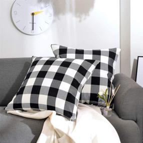 img 3 attached to 🎄 Farmhouse Christmas Decor Pillow Covers, Black and White Buffalo Check Plaids Cotton Throw Pillow Covers, Soft Cushion Cover Decorative Pillowcase for Bed/Sofa/Chair/Couch, 18”x18”(45cm), Set of 2