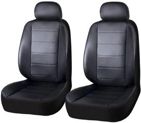 img 4 attached to 🚗 Black Premium Faux Leather Car Seat Covers for Front Seats - AUTO HIGH Automotive Vehicle Protectors, Universal Fit for Auto Truck Van SUV