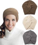 stylish and cozy 3pcs womens winter hats | knit hat slouchy beanies for women | warm turban hat thick chemo caps | ideal for cancer patients | white gray brown logo