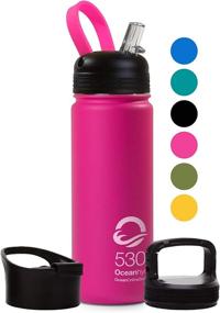 img 4 attached to 18oz 32oz Ocean Hydro Bottles - Insulated Stainless Steel Water Bottles with Wide Mouth and 3 Lids - Extended Hot Liquids Retention up to 12 Hours & Cold Liquids Preservation up to 24 Hours