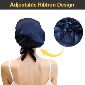 img 2 attached to 🎀 ZIMASILK Mulberry Silk Sleep Cap for Women Hair Care - 100% Natural 19 Momme Silk Night Bonnet with Adjustable Ribbons - Smooth Soft Navy Blue Cap - 1 Pack (One Size)