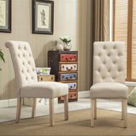 set of 2 tan solid wood tufted parsons dining chairs by roundhill furniture - enhanced seo logo