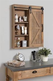 img 2 attached to 🪞 Rustic Brown Wood Wall Storage Cabinet with Vanity Mirror, Sliding Barn Door - Kate and Laurel Cates