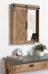 img 3 attached to 🪞 Rustic Brown Wood Wall Storage Cabinet with Vanity Mirror, Sliding Barn Door - Kate and Laurel Cates