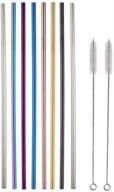 10.5 inch long aluminum straws with 2 cleaning brush - reusable colored metal drinking straws for 30oz tumbler, starbucks, mason jar (pack of 8 long straight straws) logo