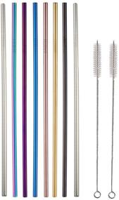 img 4 attached to 10.5 Inch Long Aluminum Straws with 2 Cleaning Brush - Reusable Colored Metal Drinking Straws for 30oz Tumbler, Starbucks, Mason Jar (Pack of 8 Long Straight Straws)