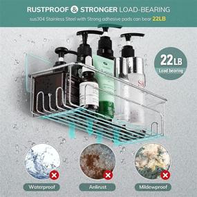 img 2 attached to 🚿 2-Pack Shower Caddy Bathroom Organizer Shelf, SUS 304 Rustproof Storage Basket with Hooks for Shampoos, Soaps, Lotions, Razors - No Drilling Traceless Adhesive, Ideal for Shower, Kitchen, Spice