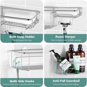 img 3 attached to 🚿 2-Pack Shower Caddy Bathroom Organizer Shelf, SUS 304 Rustproof Storage Basket with Hooks for Shampoos, Soaps, Lotions, Razors - No Drilling Traceless Adhesive, Ideal for Shower, Kitchen, Spice