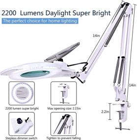 img 3 attached to Adjustable Swivel Arm Magnifying Lamp with Clamp, NUEYiO 2,200 Lumens Dimmable Super Bright Daylight LED Magnifying Glass with Light and Magnifier Lens for Reading, Crafts, Close Work, Repair - White