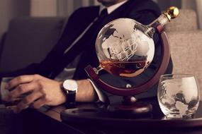 img 1 attached to 🥃 Premium Whiskey Decanter Globe Set with 2 Etched Globe Whisky Glasses - Ideal for Liquor, Scotch, Bourbon, Vodka - 850ml Capacity