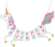 unicorn happy birthday banner: premium party supplies with magical pastel design and sparkle gold glitter! 2020's new cute, glossy, pre-assembled décor logo