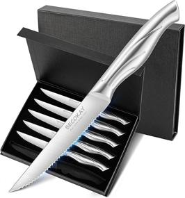 img 4 attached to BECOKAY Steak Knives Set - Premium German Steel, Serrated Blade - 6 Piece Steak Knife Set for Kitchen - Ergonomic Full Tang Handle - 4.3 Inch Stainless Steel Blades (Silver)