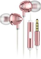 🎧 rose gold dual driver hybrid in-ear wired headphones with mic, 3.5mm hifi sound, noise canceling, balanced armature - handsfree metal earbuds logo