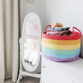 img 2 attached to 🌈 Colorful 20”x13” Cotton Rope Storage Basket with Handles - OrganiHaus Rainbow- Ideal Kids Toy Organizer for Nursery, Playroom, and Classroom Organization