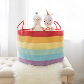 img 1 attached to 🌈 Colorful 20”x13” Cotton Rope Storage Basket with Handles - OrganiHaus Rainbow- Ideal Kids Toy Organizer for Nursery, Playroom, and Classroom Organization