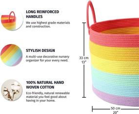 img 3 attached to 🌈 Colorful 20”x13” Cotton Rope Storage Basket with Handles - OrganiHaus Rainbow- Ideal Kids Toy Organizer for Nursery, Playroom, and Classroom Organization