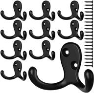 versatile black x10 double prong coat hooks: heavy-duty wall mounted utility hooks for bathroom, scarf, bag, key, & more - includes 20 screws! logo