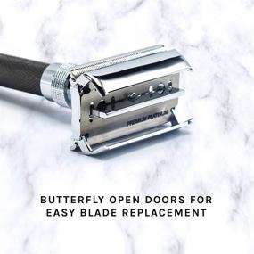 img 2 attached to 🪒 Parker 96R: Ultimate Long Handle Butterfly Open Safety Razor with 5 Premium Platinum Double Edge Razor Blades