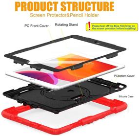 img 3 attached to 📱 TSQ iPad Case 9th/8th/7th Generation with Pencil Holder and Screen Protector - 10.2 Inch 2021/2020/2019 iPad Case for Kids Girls - Heavy Duty Rugged Protection, Kickstand, Hand Strap, Shoulder Strap - Red