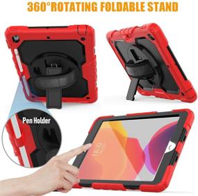 img 1 attached to 📱 TSQ iPad Case 9th/8th/7th Generation with Pencil Holder and Screen Protector - 10.2 Inch 2021/2020/2019 iPad Case for Kids Girls - Heavy Duty Rugged Protection, Kickstand, Hand Strap, Shoulder Strap - Red