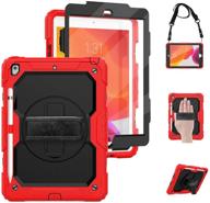 📱 tsq ipad case 9th/8th/7th generation with pencil holder and screen protector - 10.2 inch 2021/2020/2019 ipad case for kids girls - heavy duty rugged protection, kickstand, hand strap, shoulder strap - red logo