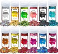 🌈 hemore holographic chunky glitter: set of 12 sparkly sequin colors for resin, body, face, nail, slime, weddings, festivals - 0.42oz per bottle - cosmetic crafting glitter kit logo