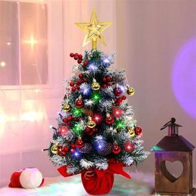 img 4 attached to AerWo 24-Inch Mini Tabletop Artificial Christmas Tree with LED String Lights, 31-Piece Ornaments for Indoor Home Decor, Christmas Table Desk Decoration