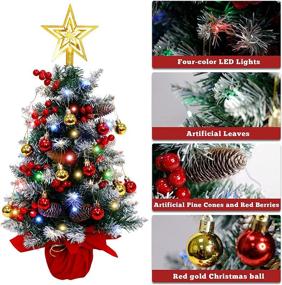 img 2 attached to AerWo 24-Inch Mini Tabletop Artificial Christmas Tree with LED String Lights, 31-Piece Ornaments for Indoor Home Decor, Christmas Table Desk Decoration