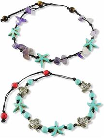img 4 attached to 🐢 Самодельный браслет или браслет с черепахой и морской звездой - бирюзовый бисер - красиво выполненный