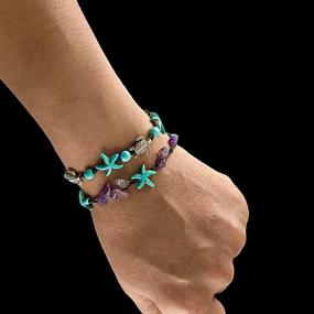 img 1 attached to 🐢 Самодельный браслет или браслет с черепахой и морской звездой - бирюзовый бисер - красиво выполненный