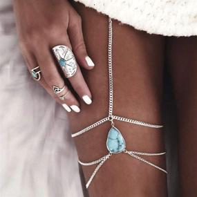 img 4 attached to 💃 Yean Boho Turquoise Thigh Chain: Stylish Silver Crossover Leg Chain Beach Jewelry for Women and Girls