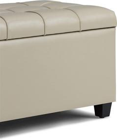 img 1 attached to Satin Cream Tufted Faux Leather Lift Top Storage Ottoman Bench by SIMPLIHOME - 34 inch Wide Rectangle, Footrest Stool & Coffee Table for Living Room, Bedroom, and Kids Room - Traditional Design