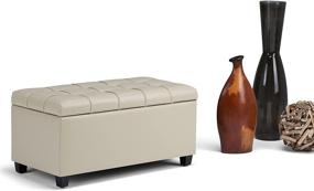 img 3 attached to Satin Cream Tufted Faux Leather Lift Top Storage Ottoman Bench by SIMPLIHOME - 34 inch Wide Rectangle, Footrest Stool & Coffee Table for Living Room, Bedroom, and Kids Room - Traditional Design