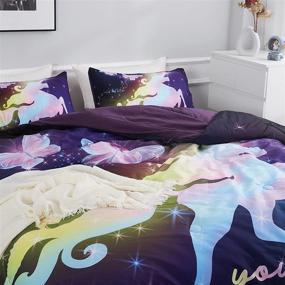 img 2 attached to 🦄 Ylehoc Magical Unicorn Twin Bedding Sets - Purple Butterfly Comforter, 3-Piece Set with Colorful Comforter and Pillow Cases for Girls Kids - Ultra-Soft Microfiber All Seasons Bedding for Bedroom or Sofa