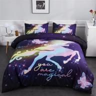 🦄 ylehoc magical unicorn twin bedding sets - purple butterfly comforter, 3-piece set with colorful comforter and pillow cases for girls kids - ultra-soft microfiber all seasons bedding for bedroom or sofa logo