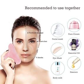 img 3 attached to 🌹 Rose Quartz Gua Sha Massage Tool for Face and Body - Natural Jade Stones for Facial and Spa Acupuncture Therapy. Guasha Tool for Face, Back, Arms, Neck, Shoulders - Sculpting and Gift Box Included (Pink)