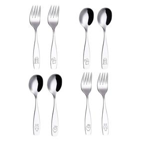 img 3 attached to 🐶 ANNOVA Kids Silverware Set: 8-Piece Children's Safe Stainless Steel Flatware – Engraved Dog Bunny Lamb Piggy Design