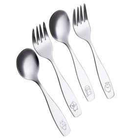 img 2 attached to 🐶 ANNOVA Kids Silverware Set: 8-Piece Children's Safe Stainless Steel Flatware – Engraved Dog Bunny Lamb Piggy Design