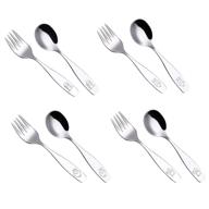 🐶 annova kids silverware set: 8-piece children's safe stainless steel flatware – engraved dog bunny lamb piggy design logo