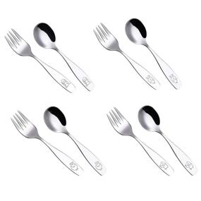 img 4 attached to 🐶 ANNOVA Kids Silverware Set: 8-Piece Children's Safe Stainless Steel Flatware – Engraved Dog Bunny Lamb Piggy Design