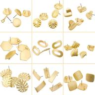 assorted shapes gold plated earring studs with loop hole: palm-leaf, shell, heart, flower, track ear pad base for jewelry earring making - set of 90 pieces logo